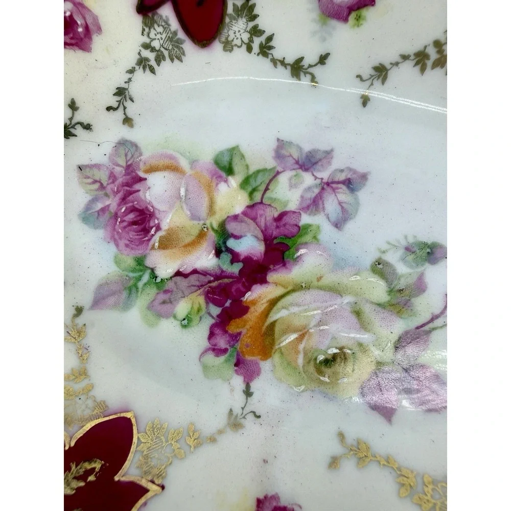 Vintage BT Co‎ Germany Porcelain Dish Hand Painted Gold Trim Floral Oval 6.5